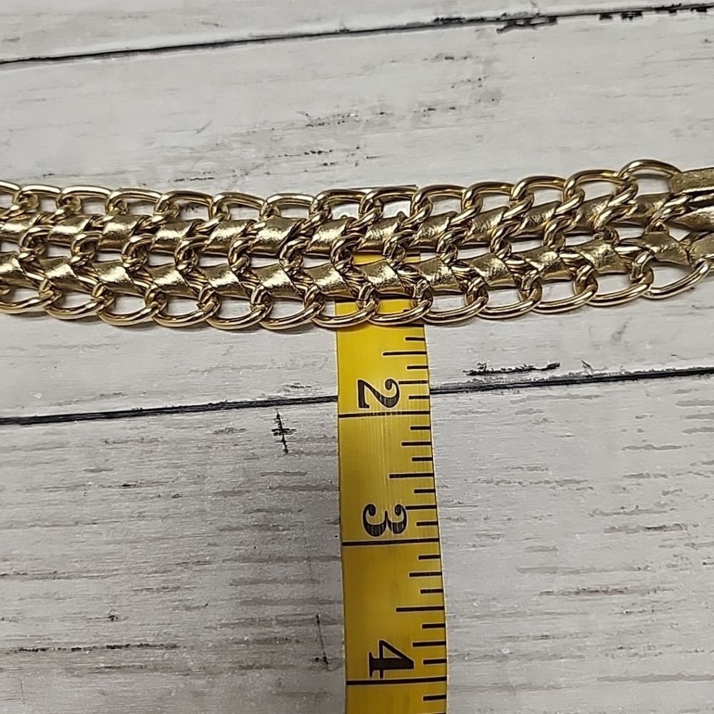 VINTAGE GOLD BUCKLE BELT METAL CHAIN BOHO HIPPIE 1 1/4" SIZE L 45" - Picture 5 of 7